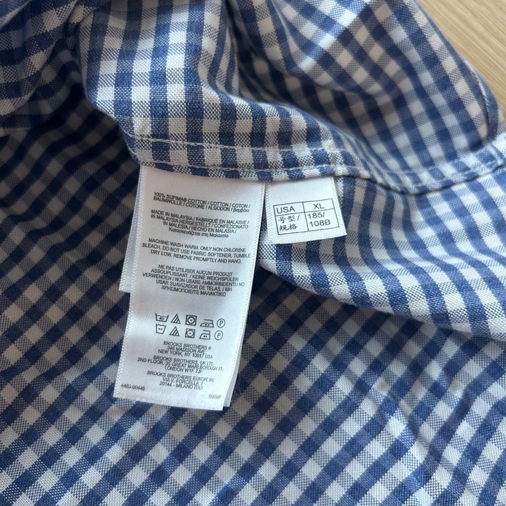 Brooks Brothers Button Down Shirt Mens XL Blue Gingham Regent Cotton Logo Preppy - Picture 8 of 9